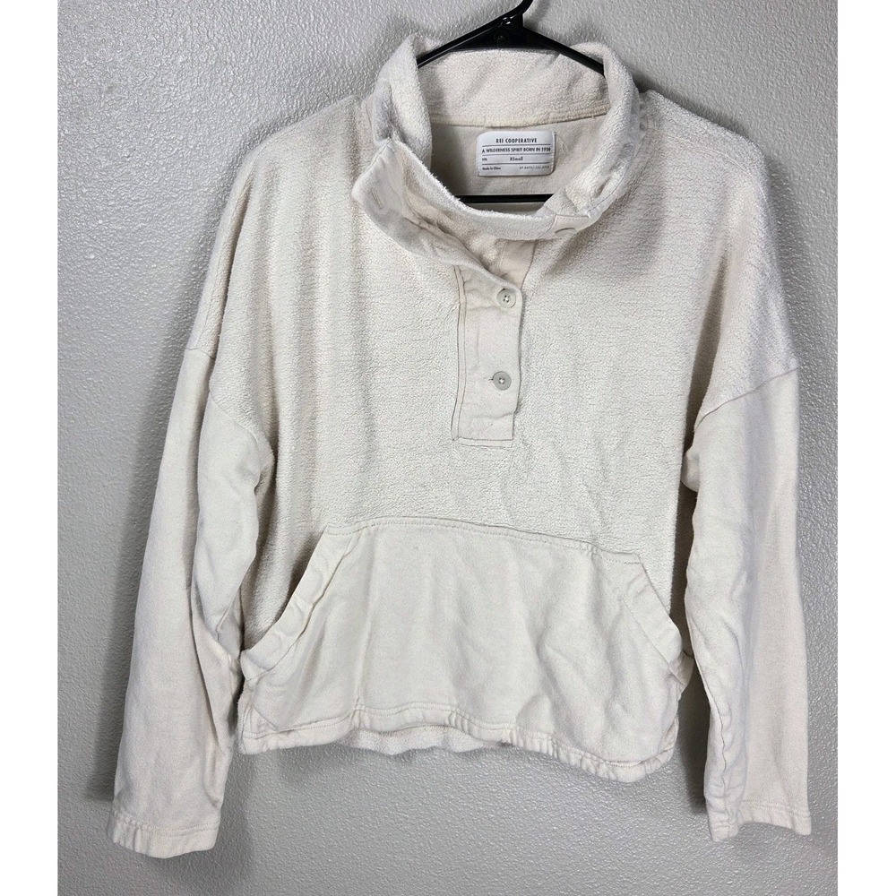 REI Co-op‎ Women's XS Hemp Cotton Terry Pullover Sweatshirt Ivory Funnel Neck